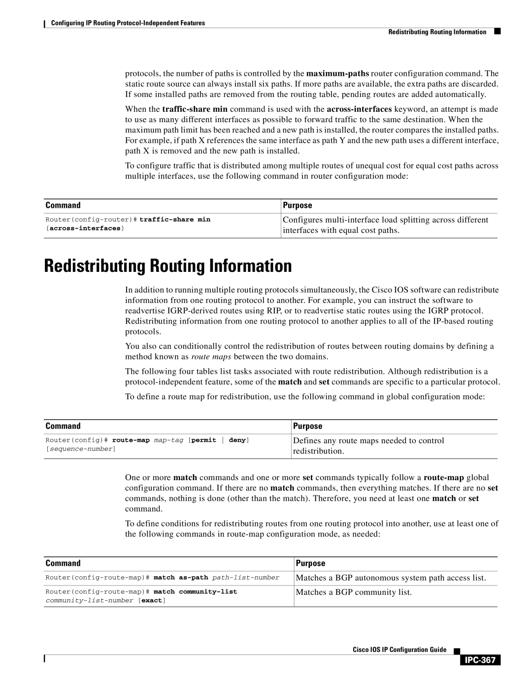 Cisco Systems 78-11741-02 manual Redistributing Routing Information, IPC-367 