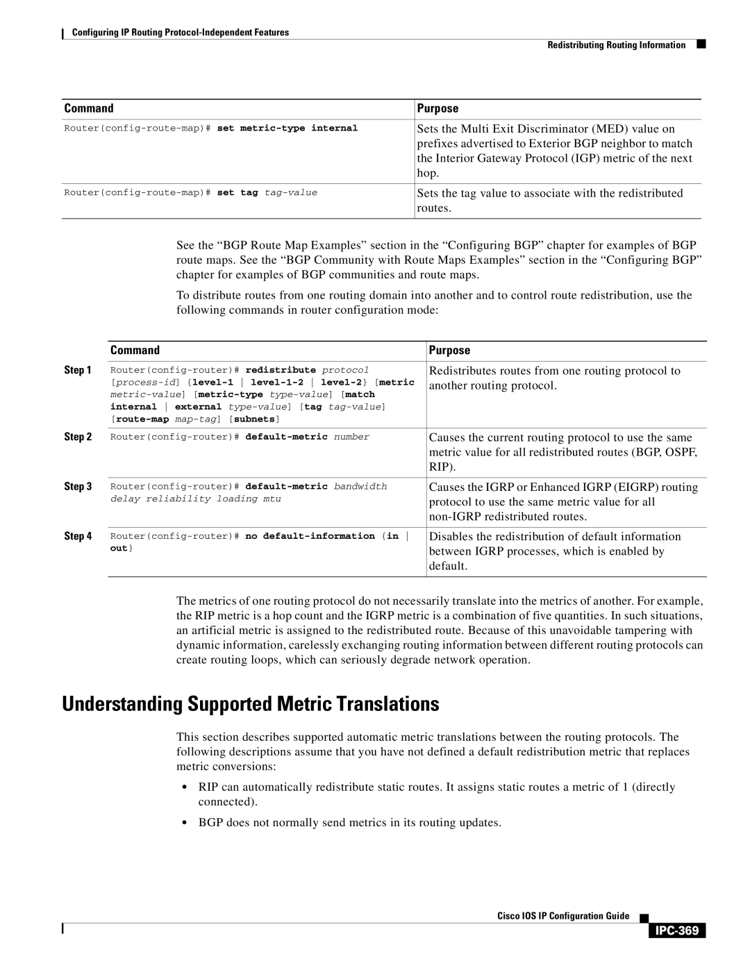 Cisco Systems 78-11741-02 manual Understanding Supported Metric Translations, IPC-369 