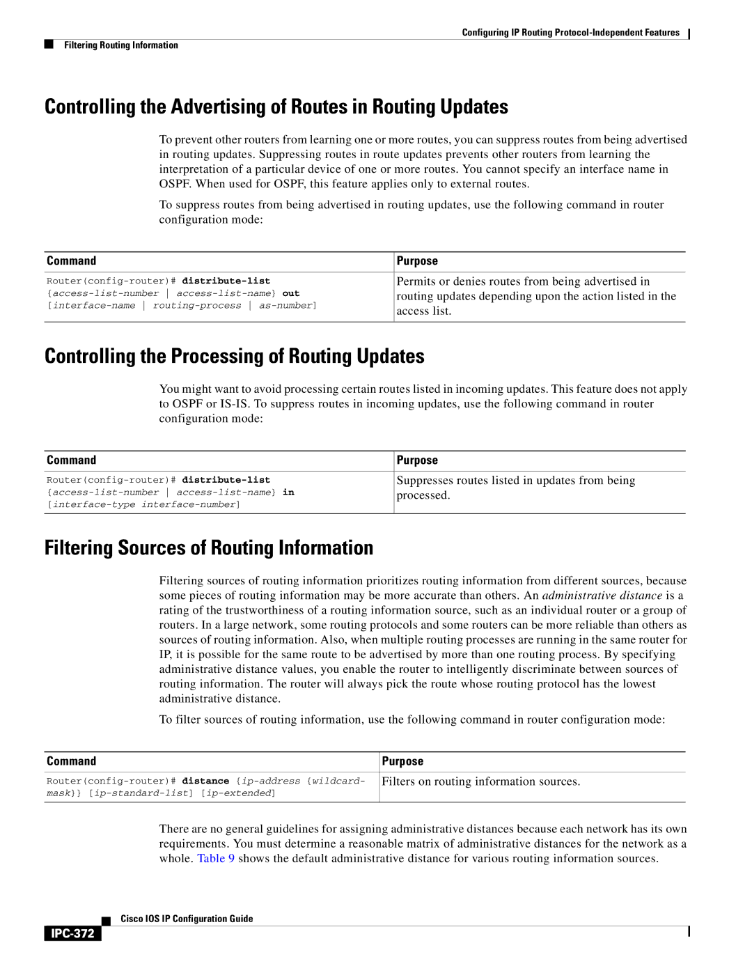 Cisco Systems 78-11741-02 manual Controlling the Advertising of Routes in Routing Updates, IPC-372 