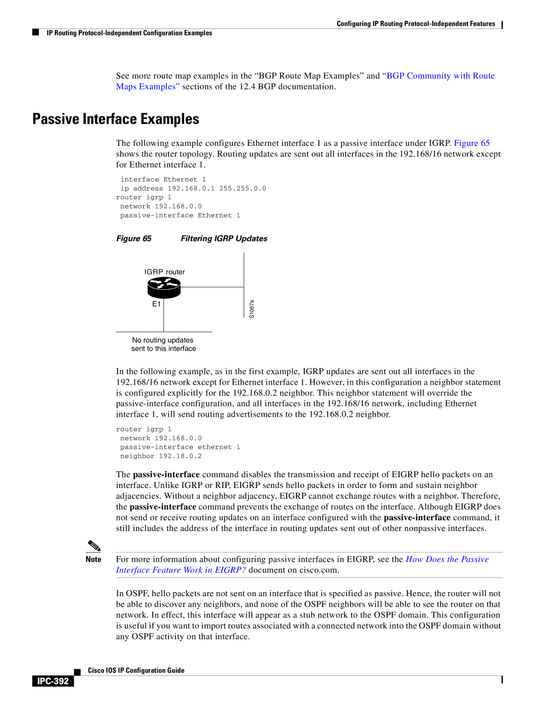 Cisco Systems 78-11741-02 manual Passive Interface Examples, IPC-392, Passive-interface ethernet 1 neighbor 