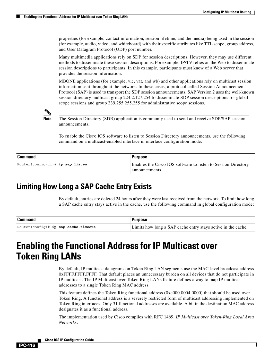 Cisco Systems 78-11741-02 manual Limiting How Long a SAP Cache Entry Exists, Announcements, IPC-416 