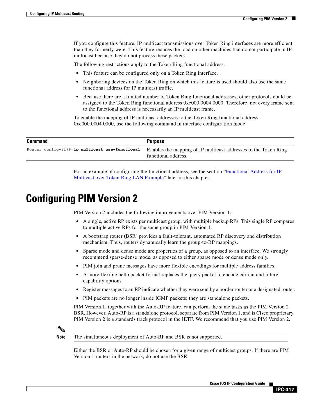 Cisco Systems 78-11741-02 manual Configuring PIM Version, Functional address, IPC-417 