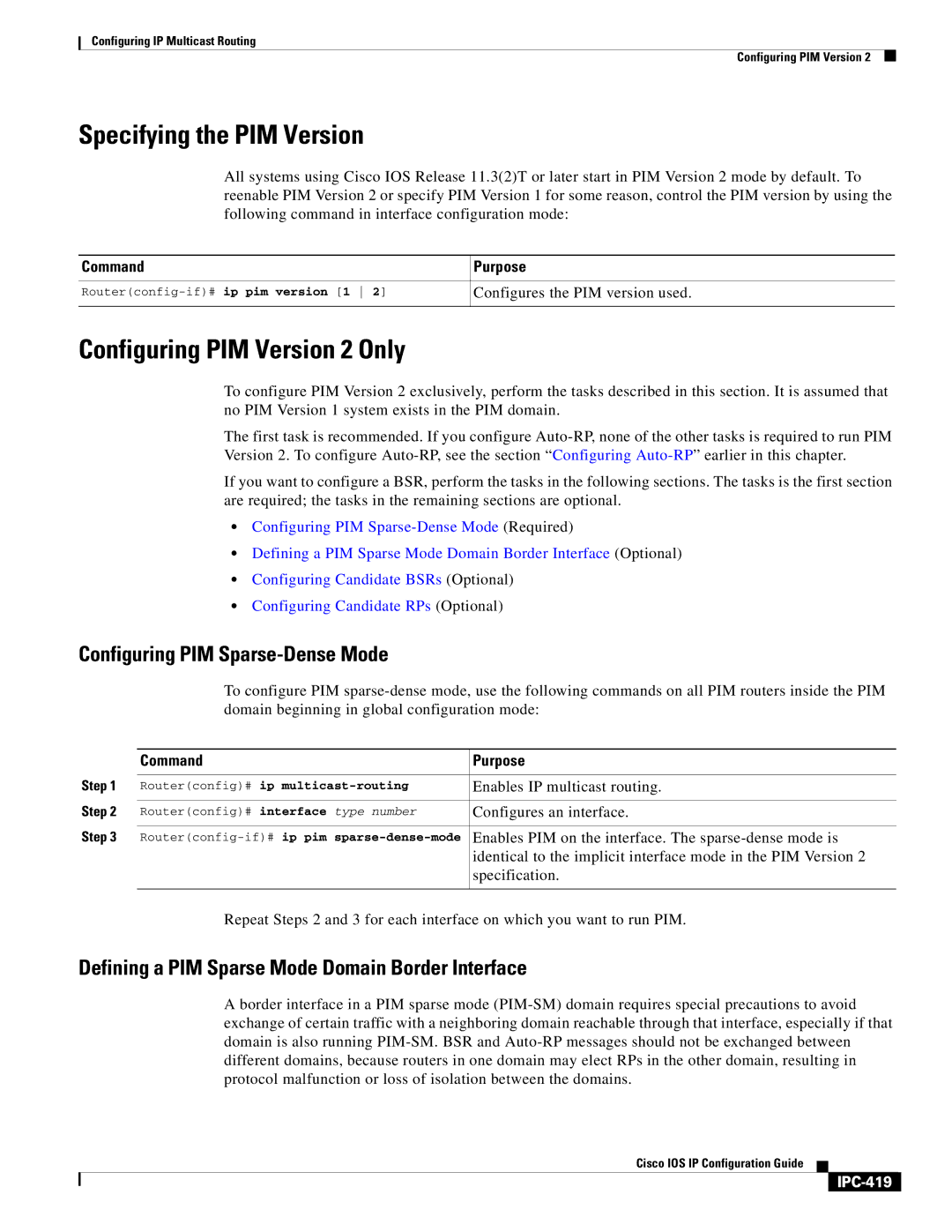 Cisco Systems 78-11741-02 Specifying the PIM Version, Configuring PIM Version 2 Only, Configuring PIM Sparse-Dense Mode 