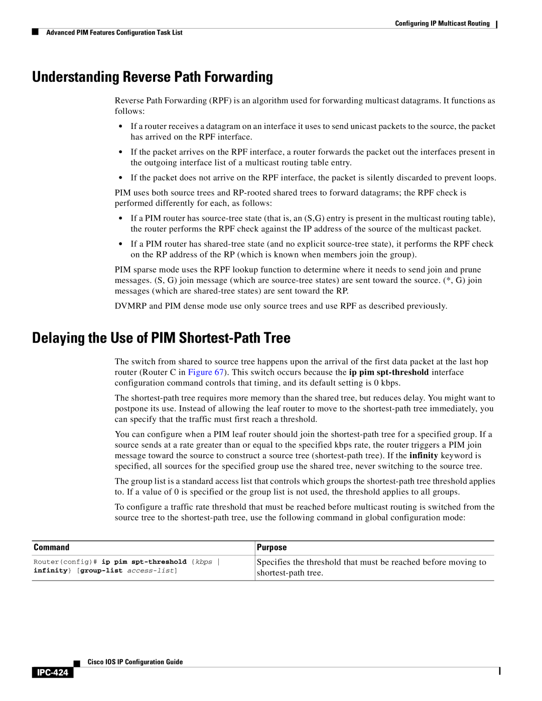 Cisco Systems 78-11741-02 manual Understanding Reverse Path Forwarding, Delaying the Use of PIM Shortest-Path Tree, IPC-424 