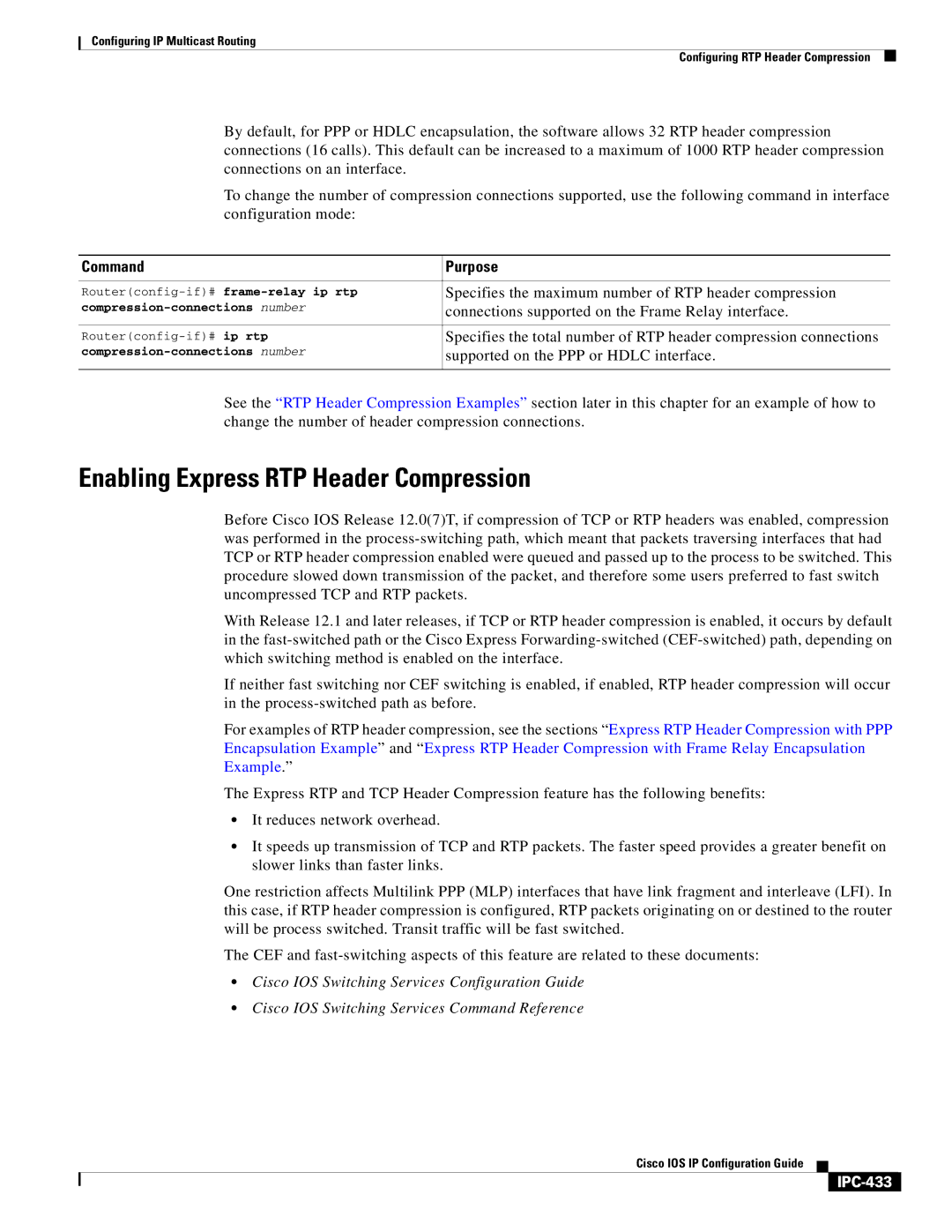 Cisco Systems 78-11741-02 manual Enabling Express RTP Header Compression, IPC-433 