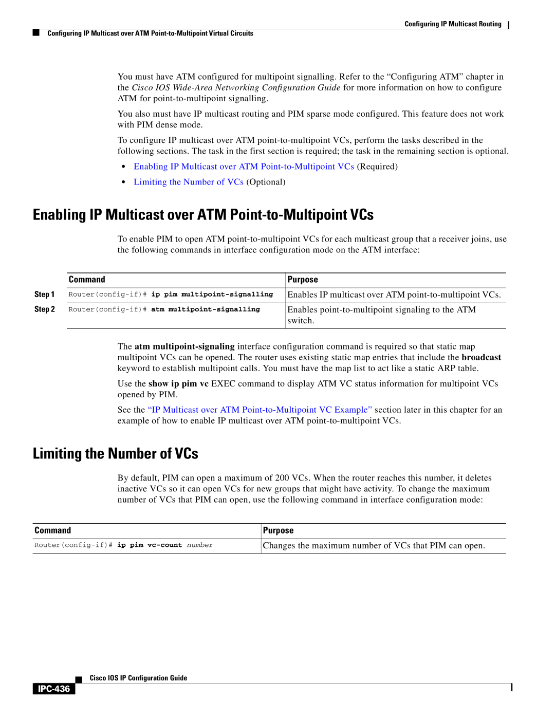 Cisco Systems 78-11741-02 Enabling IP Multicast over ATM Point-to-Multipoint VCs, Limiting the Number of VCs, IPC-436 