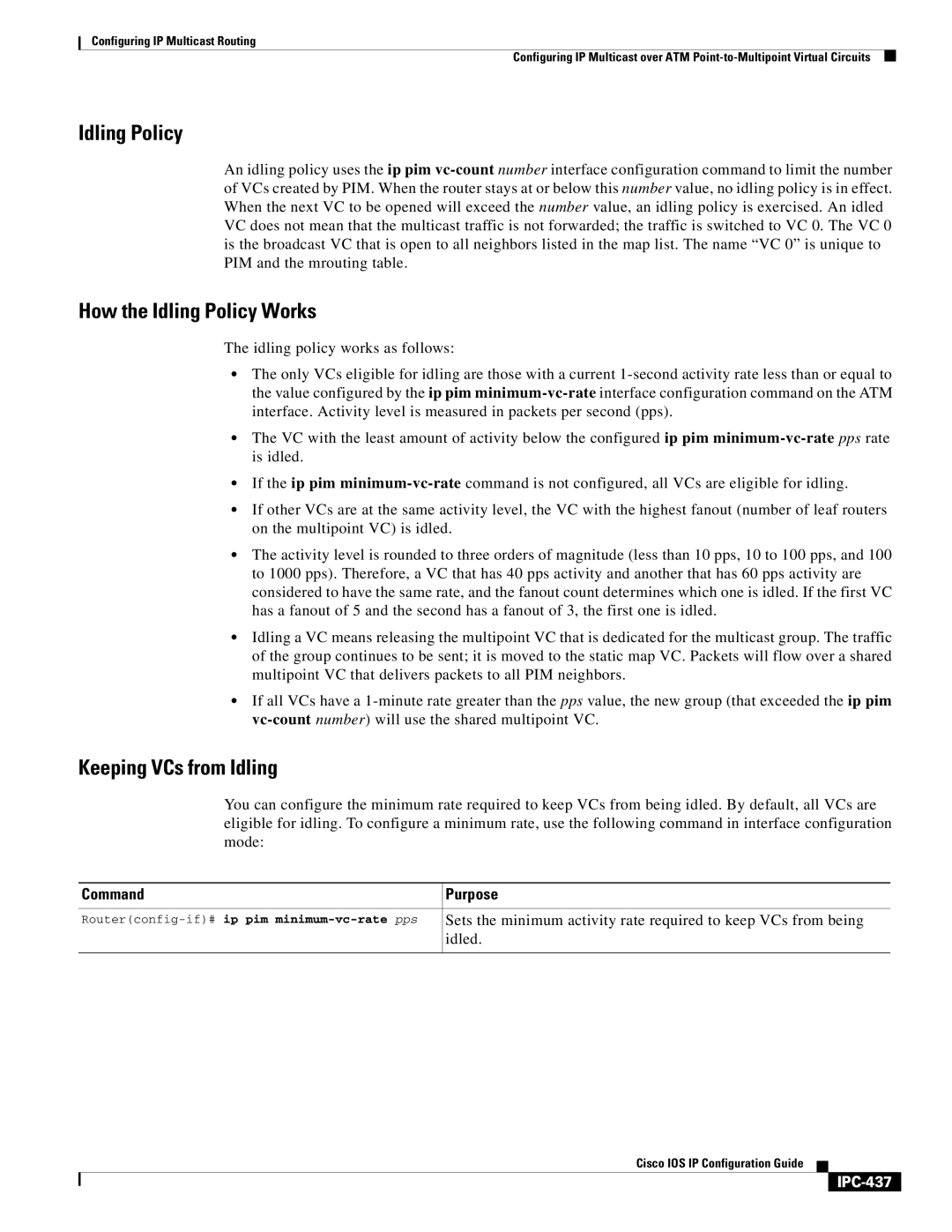 Cisco Systems 78-11741-02 manual How the Idling Policy Works, Keeping VCs from Idling, Idled, IPC-437 