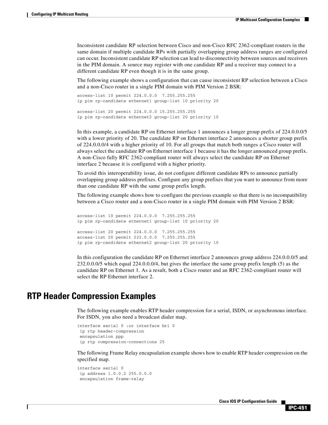 Cisco Systems 78-11741-02 manual RTP Header Compression Examples, IPC-451 