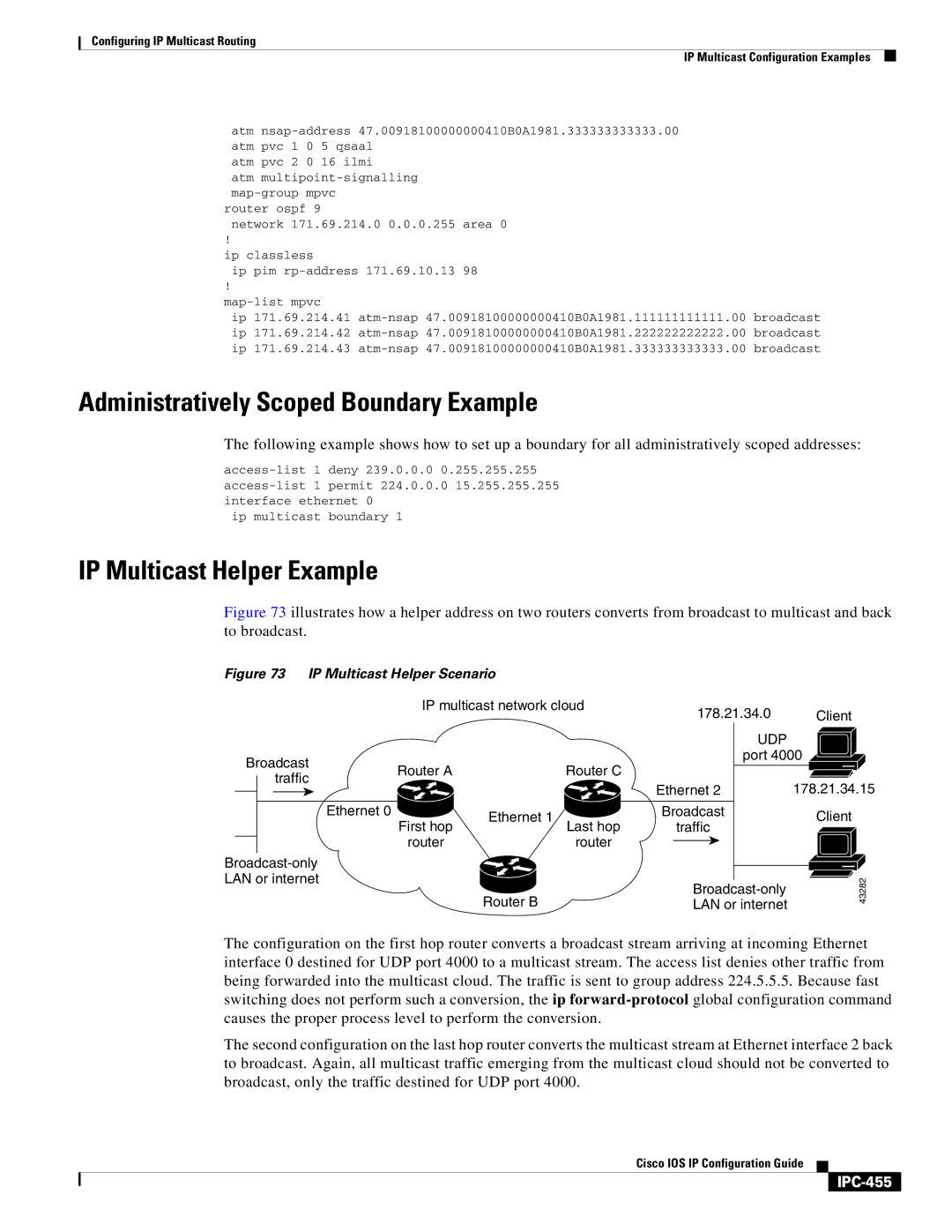 Cisco Systems 78-11741-02 manual Administratively Scoped Boundary Example, IP Multicast Helper Example, IPC-455 