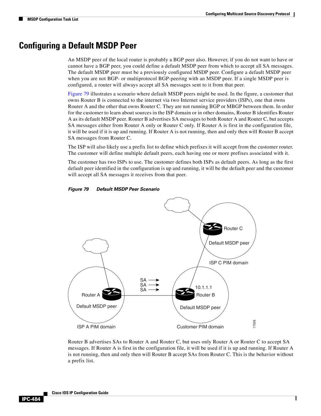 Cisco Systems 78-11741-02 manual Configuring a Default Msdp Peer, IPC-484 