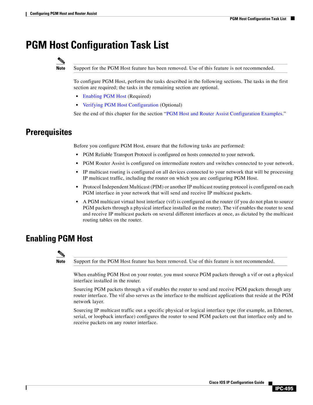 Cisco Systems 78-11741-02 manual PGM Host Configuration Task List, Enabling PGM Host, IPC-495 