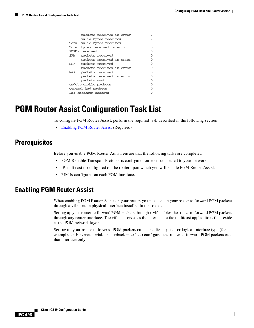 Cisco Systems 78-11741-02 manual PGM Router Assist Configuration Task List, Enabling PGM Router Assist, IPC-498 