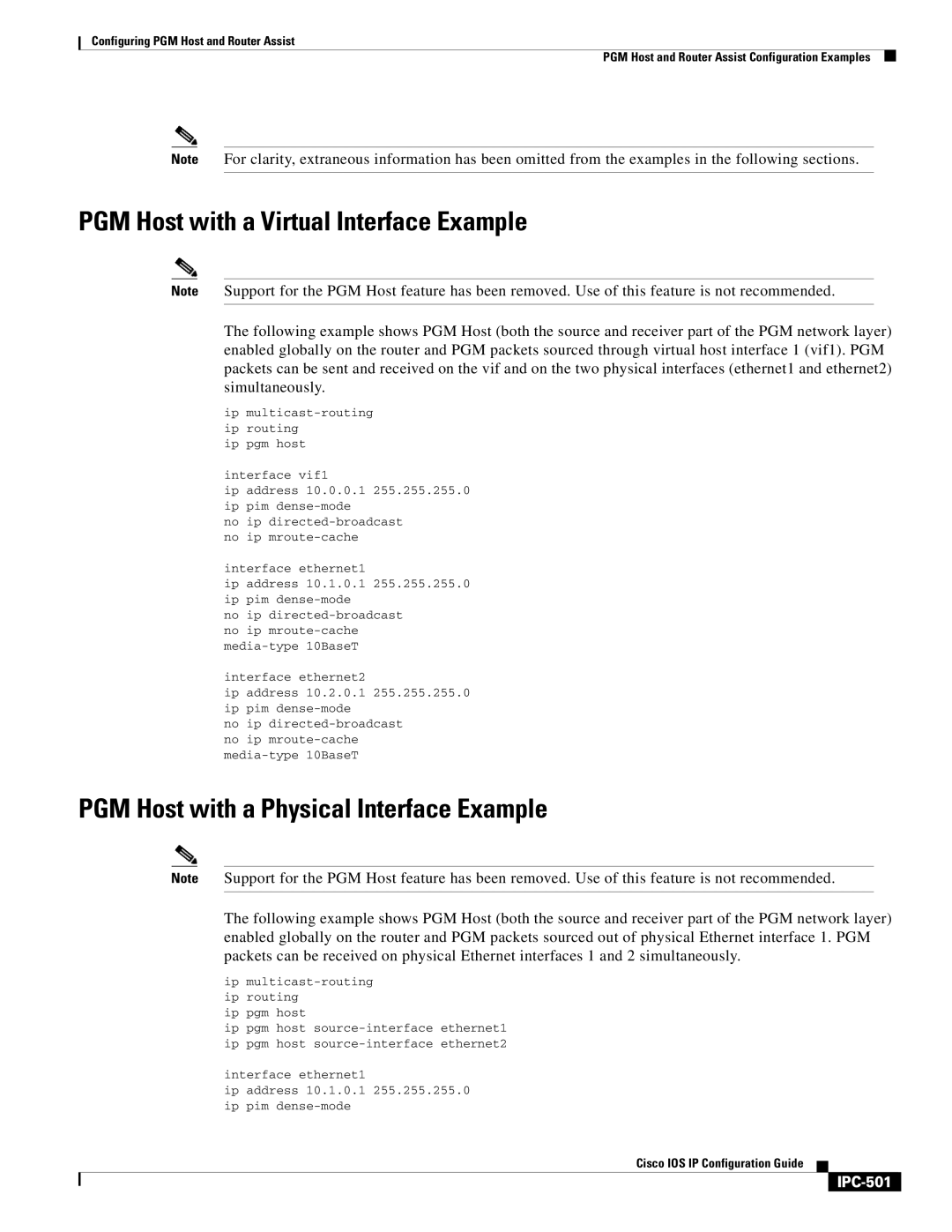 Cisco Systems 78-11741-02 PGM Host with a Virtual Interface Example, PGM Host with a Physical Interface Example, IPC-501 