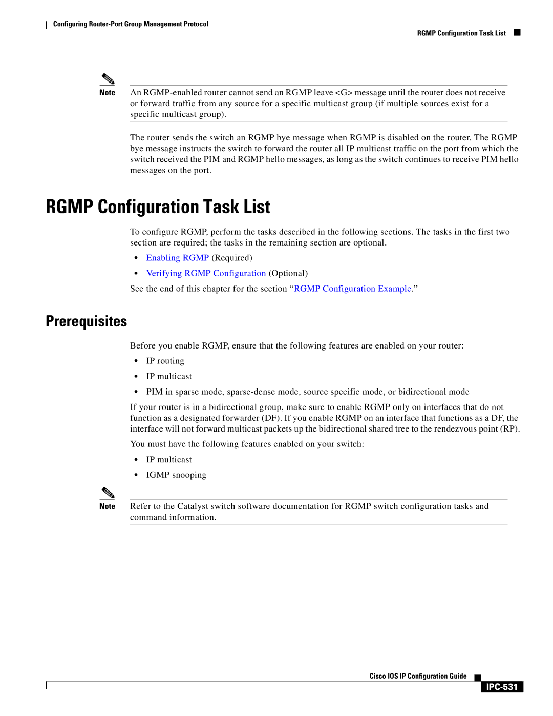 Cisco Systems 78-11741-02 manual Rgmp Configuration Task List, IPC-531 