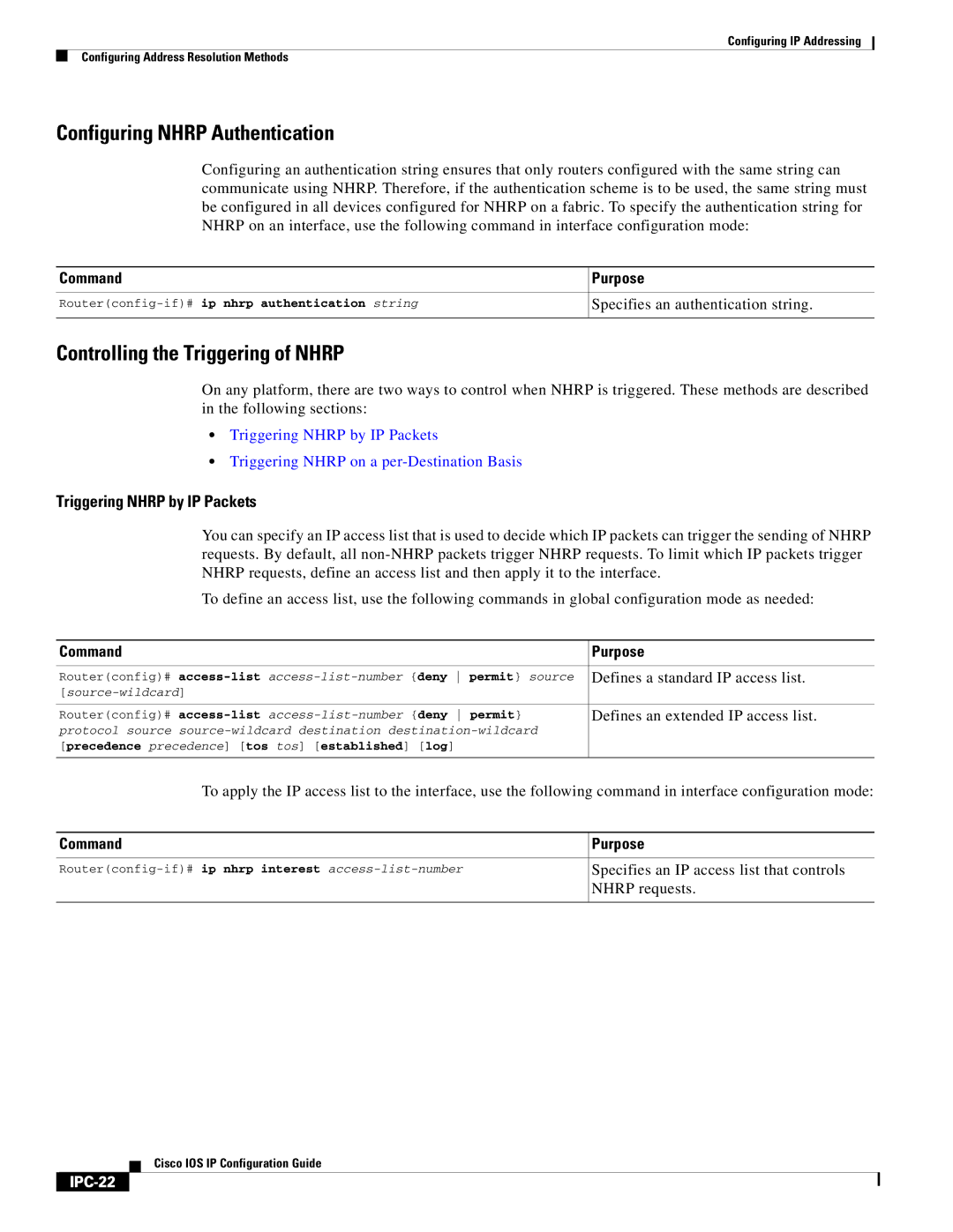 Cisco Systems 78-11741-02 manual Configuring Nhrp Authentication, Controlling the Triggering of Nhrp, IPC-22 