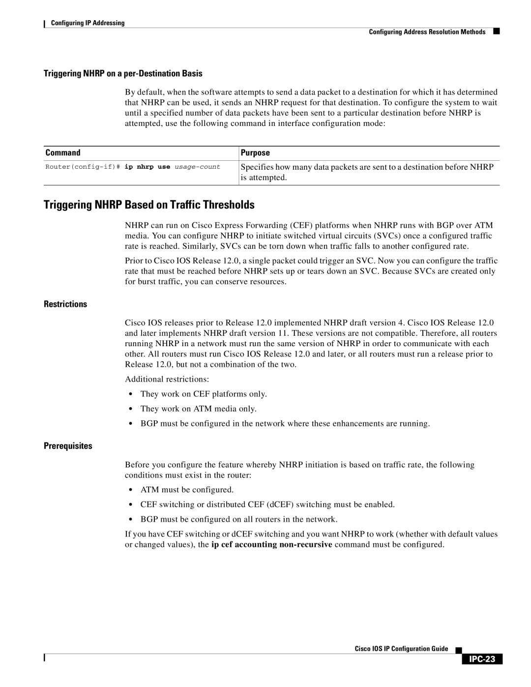 Cisco Systems 78-11741-02 manual Triggering Nhrp Based on Traffic Thresholds, Is attempted, IPC-23 