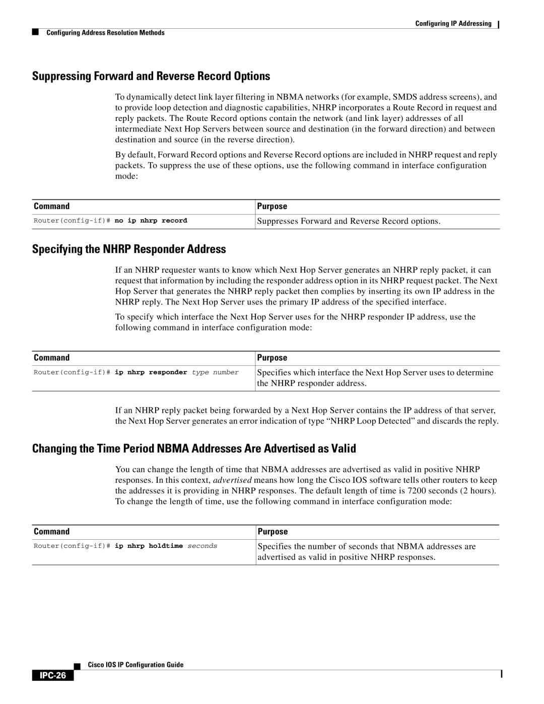 Cisco Systems 78-11741-02 Suppressing Forward and Reverse Record Options, Specifying the Nhrp Responder Address, IPC-26 