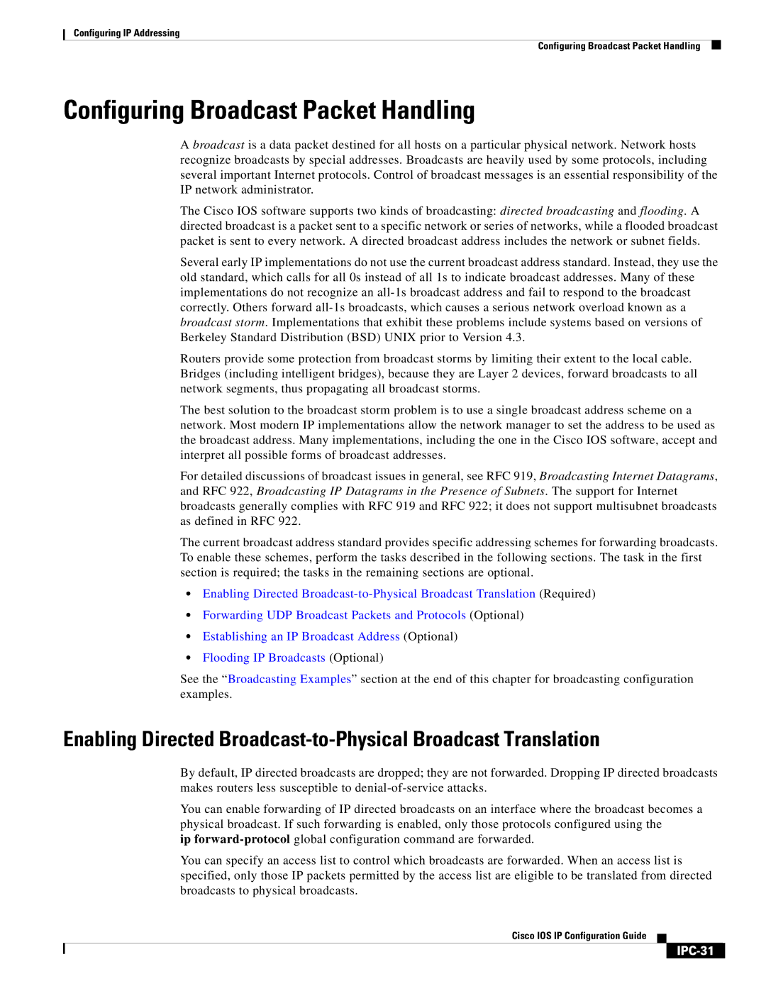 Cisco Systems 78-11741-02 manual Configuring Broadcast Packet Handling, IPC-31 