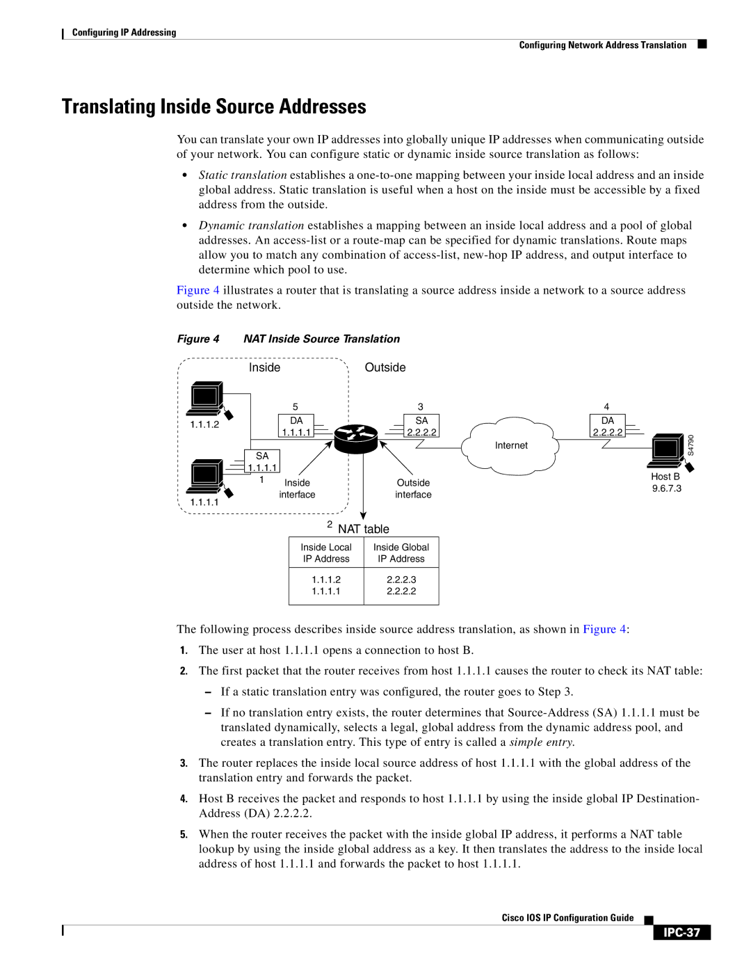 Cisco Systems 78-11741-02 manual Translating Inside Source Addresses, IPC-37 