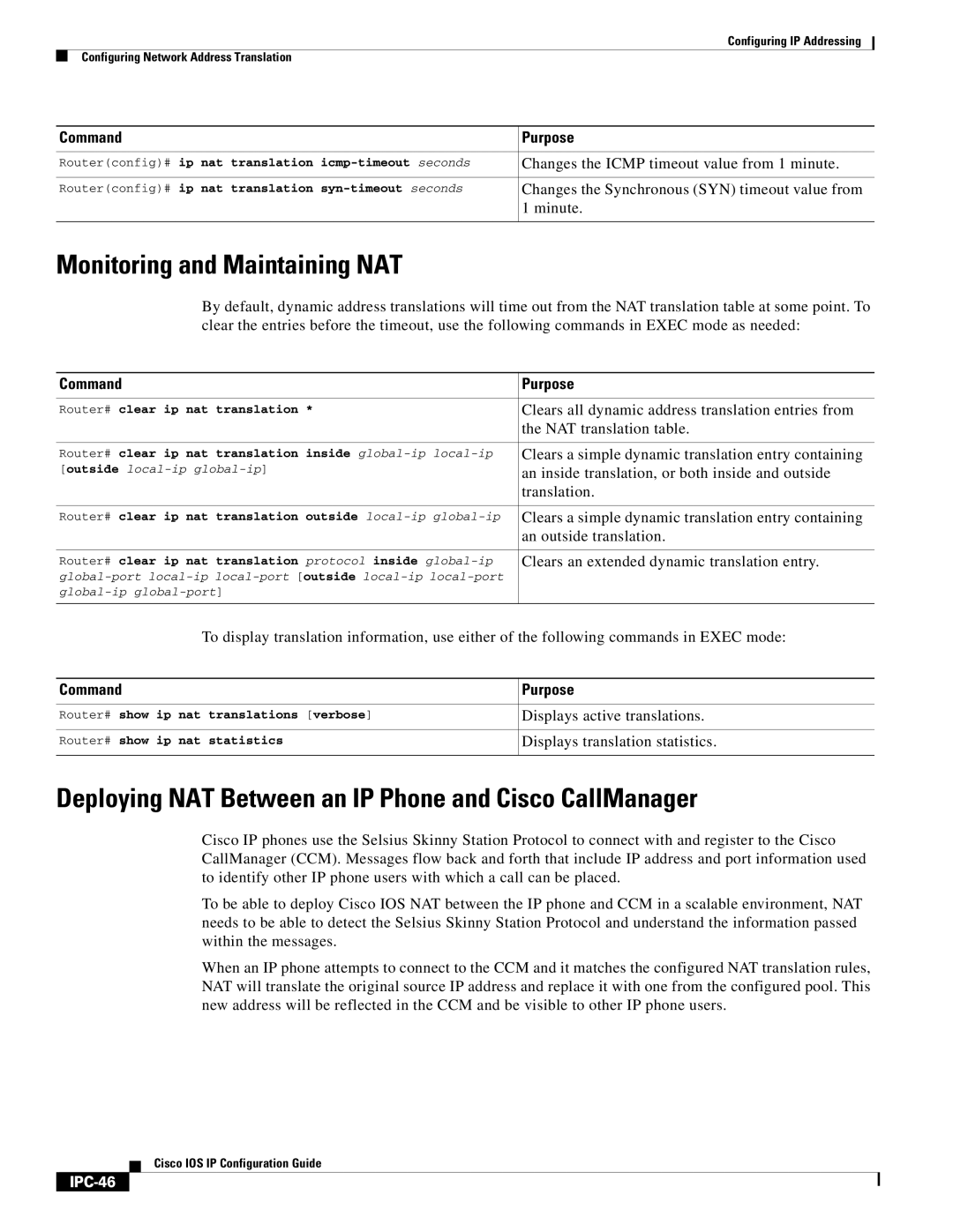 Cisco Systems 78-11741-02 Monitoring and Maintaining NAT, Deploying NAT Between an IP Phone and Cisco CallManager, IPC-46 