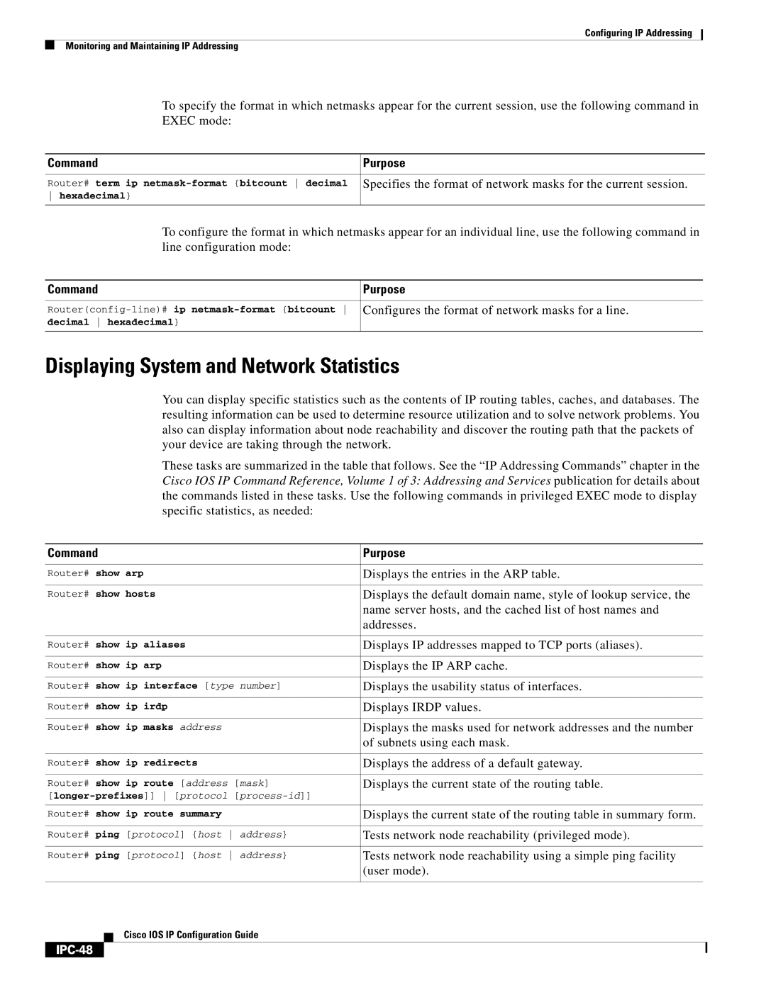 Cisco Systems 78-11741-02 manual Displaying System and Network Statistics, IPC-48 