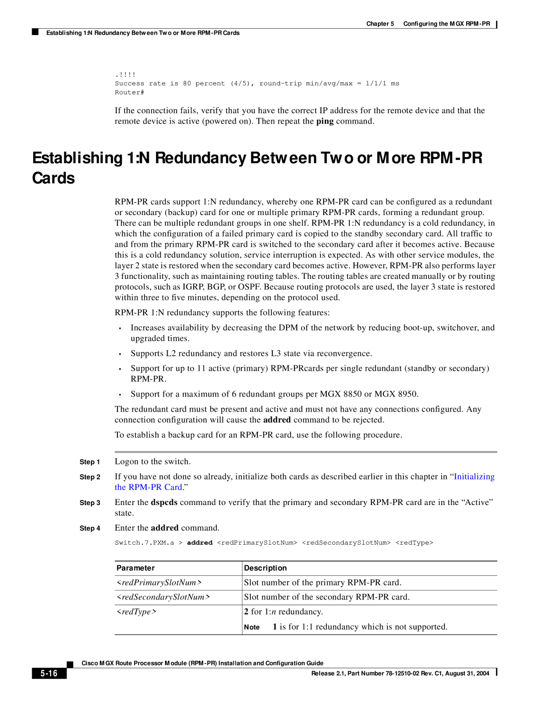 Cisco Systems 78-12510-02 manual Establishing 1N Redundancy Between Two or More RPM-PR Cards, For 1n redundancy 