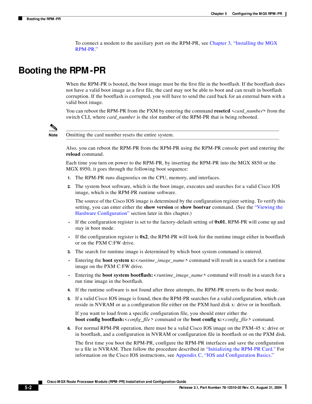 Cisco Systems 78-12510-02 manual Booting the RPM-PR 