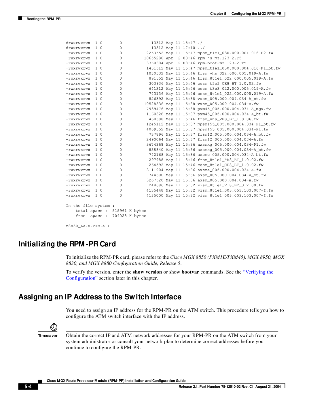 Cisco Systems 78-12510-02 manual Initializing the RPM-PR Card, Assigning an IP Address to the Switch Interface 