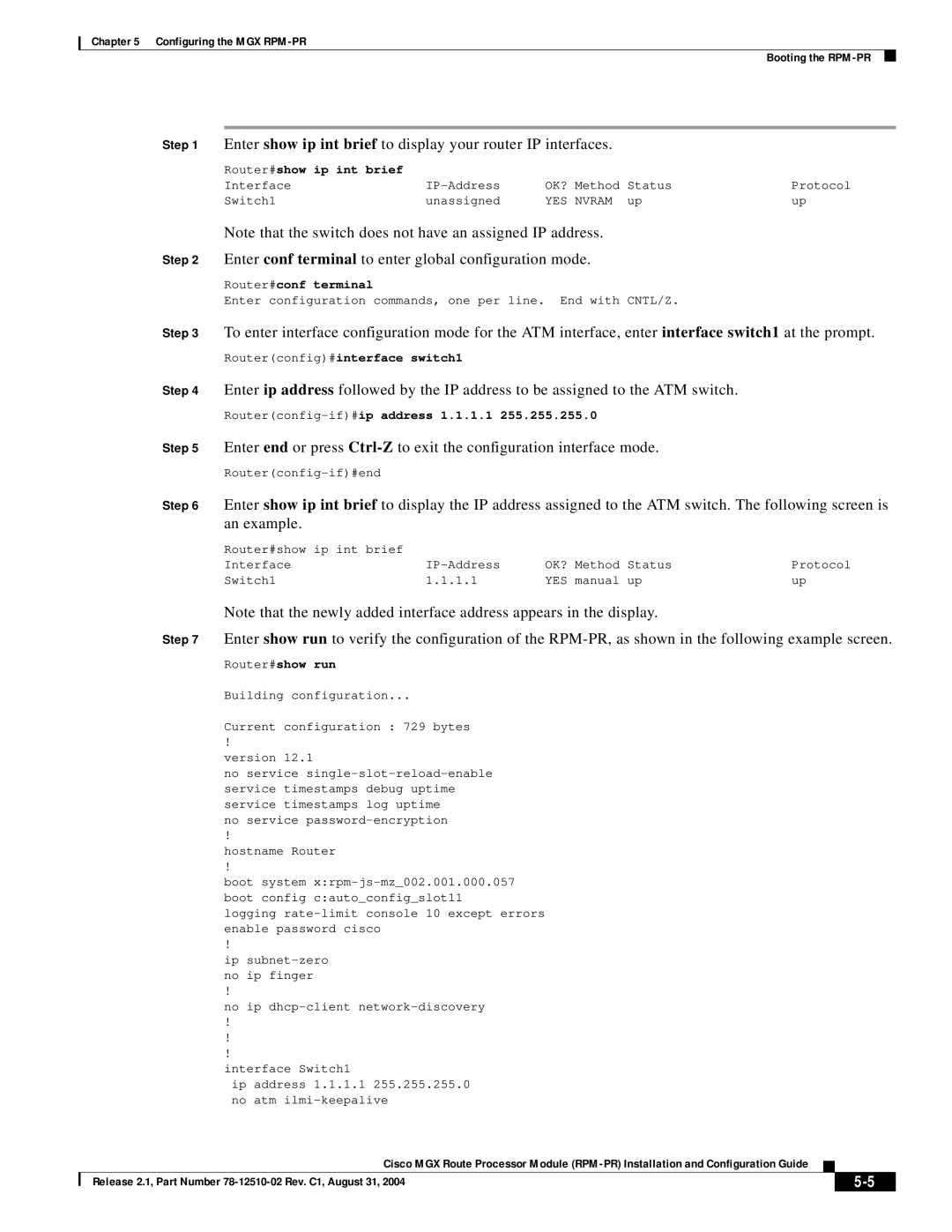 Cisco Systems 78-12510-02 manual Enter conf terminal to enter global configuration mode, Router#show ip int brief 