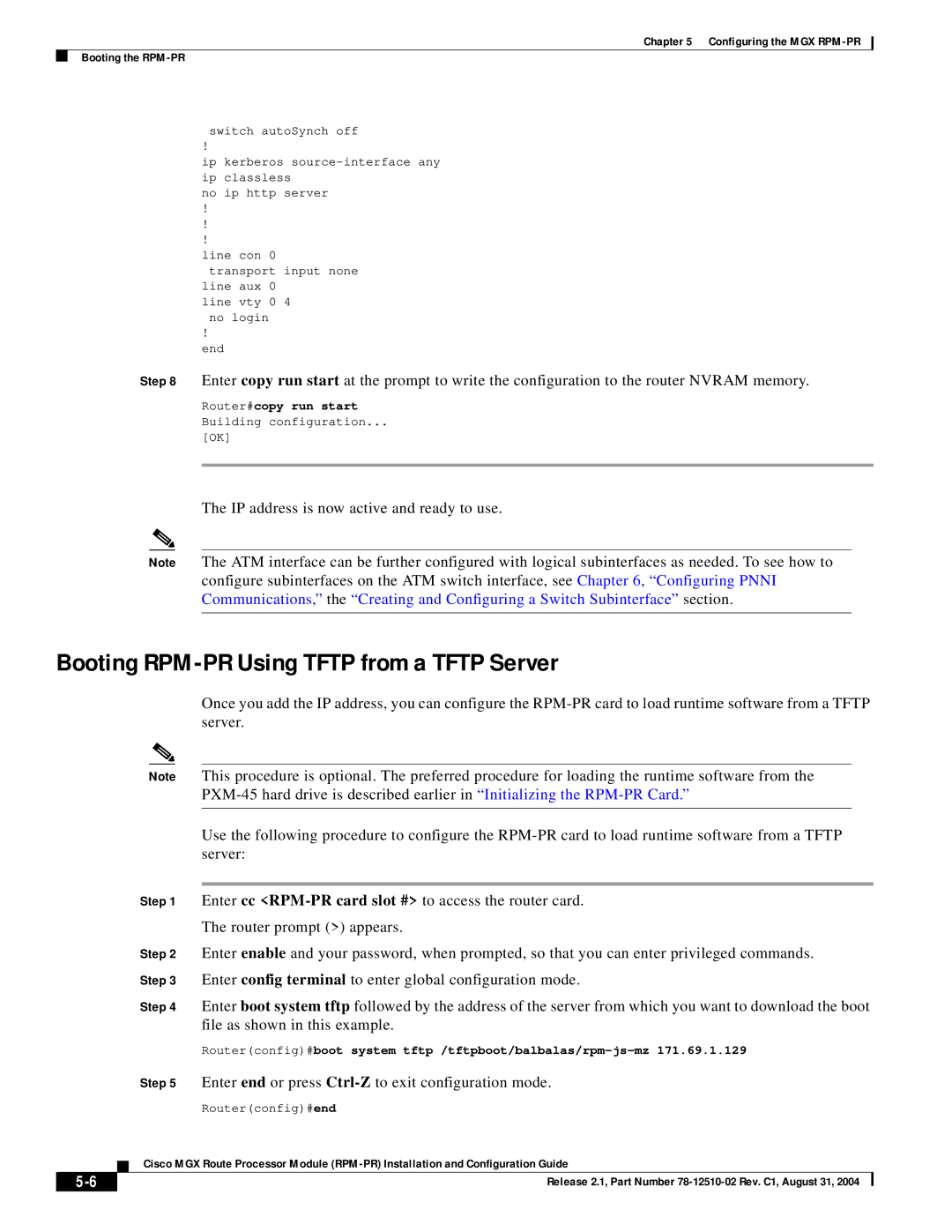 Cisco Systems 78-12510-02 manual Booting RPM-PR Using Tftp from a Tftp Server 