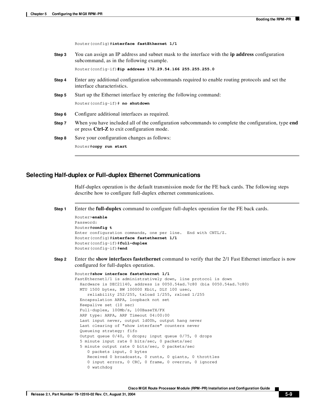 Cisco Systems 78-12510-02 manual Routerconfig-if#ip address 172.29.54.166, Router#config t 