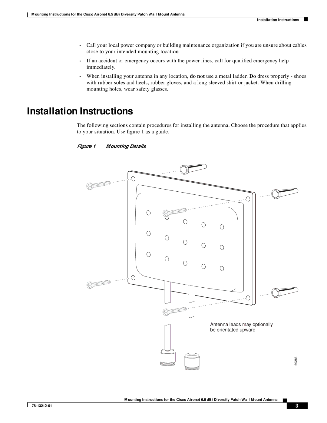 Cisco Systems 78-13212-01 Installation Instructions, Antenna leads may optionally be orientated upward 