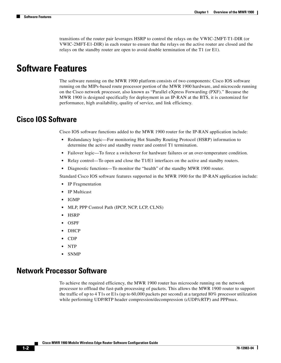 Cisco Systems 78-13983-04 manual Software Features, Cisco IOS Software, Network Processor Software 