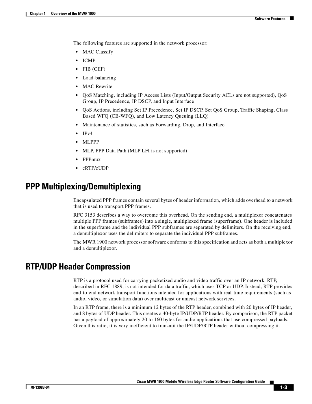 Cisco Systems 78-13983-04 manual PPP Multiplexing/Demultiplexing, RTP/UDP Header Compression 