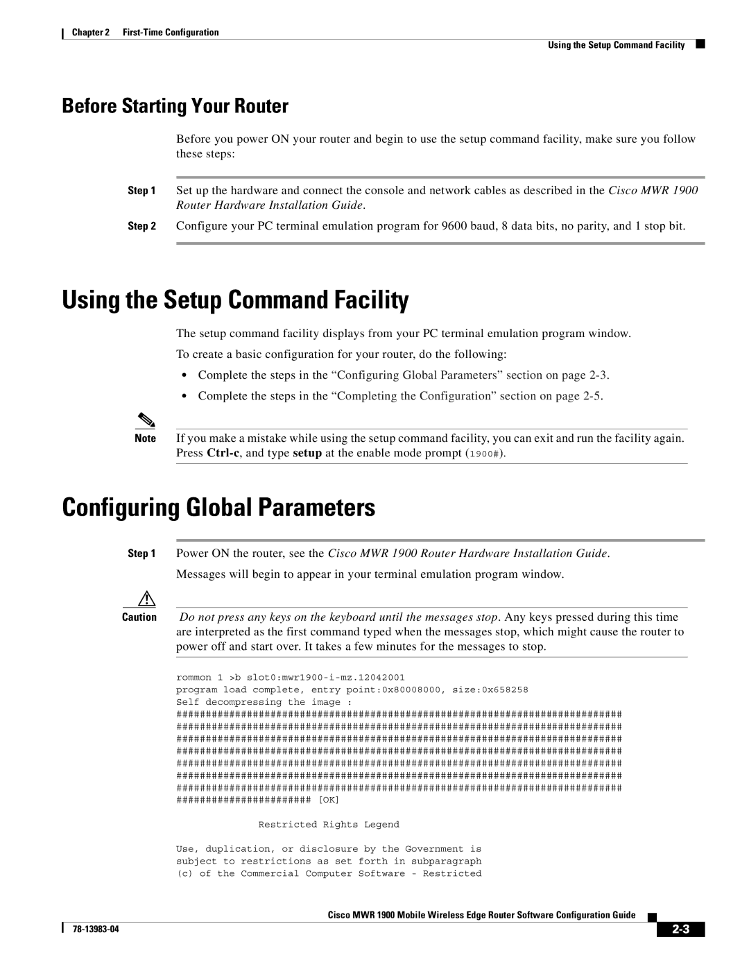 Cisco Systems 78-13983-04 Using the Setup Command Facility, Configuring Global Parameters, Before Starting Your Router 