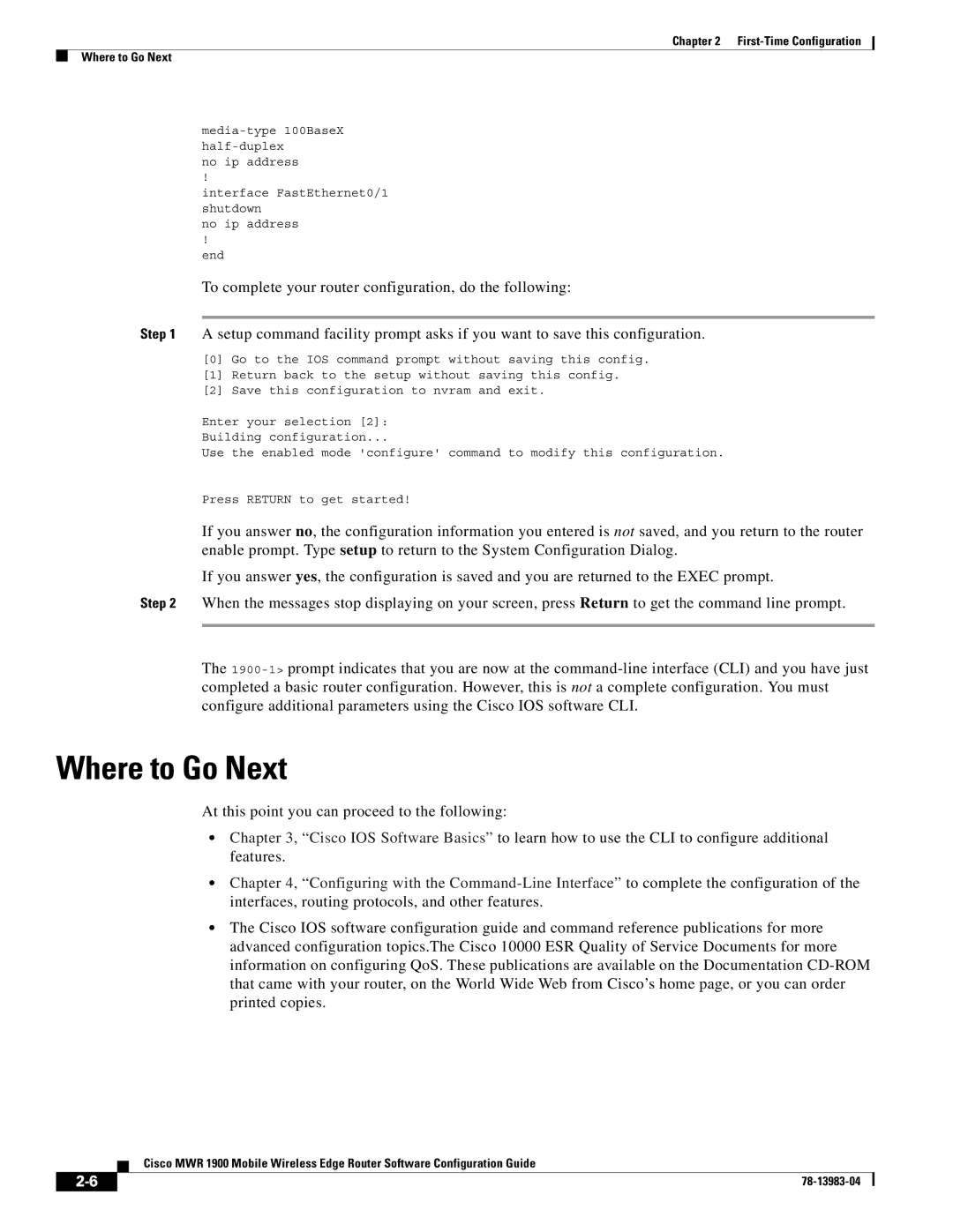 Cisco Systems 78-13983-04 manual First-Time Configuration Where to Go Next 