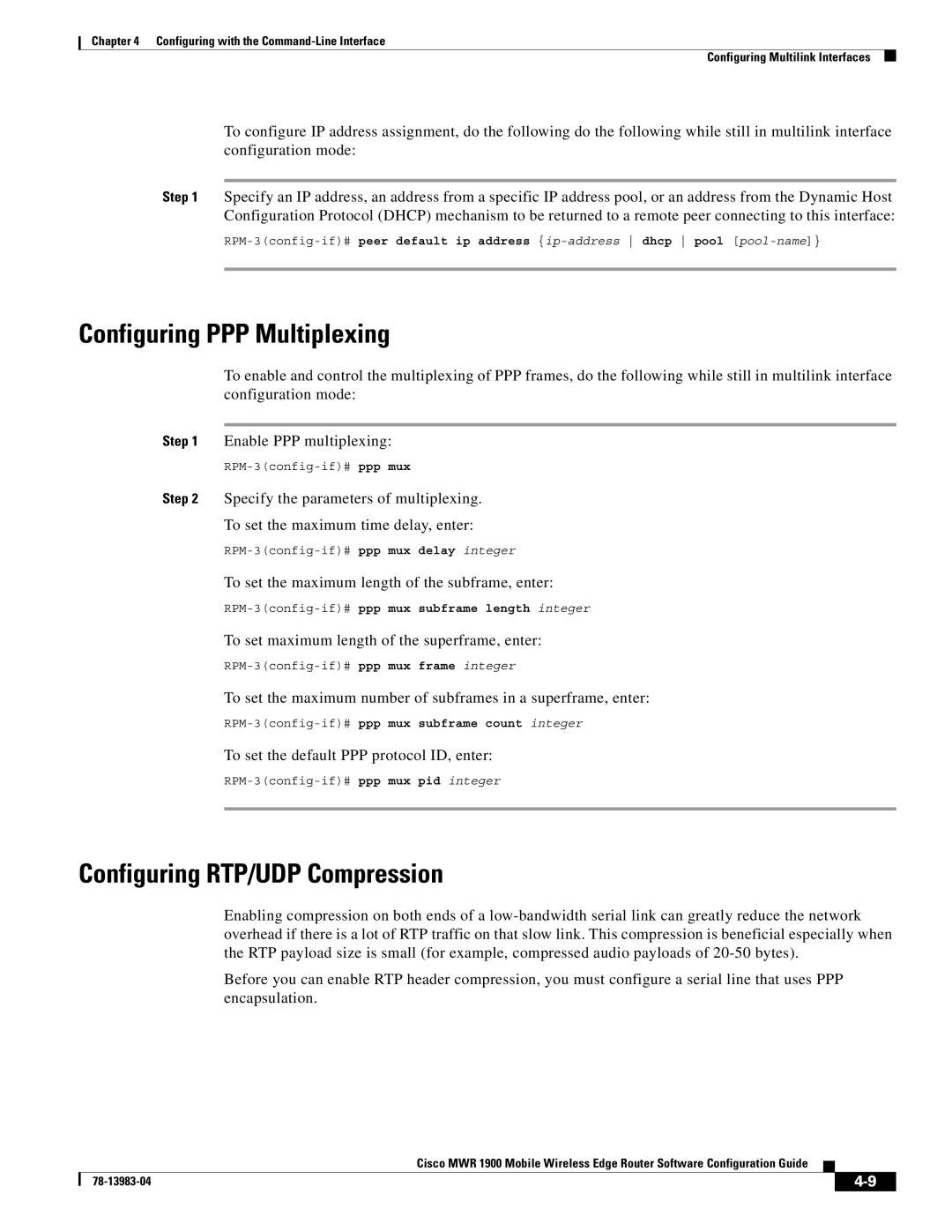 Cisco Systems 78-13983-04 manual Configuring PPP Multiplexing, Configuring RTP/UDP Compression 