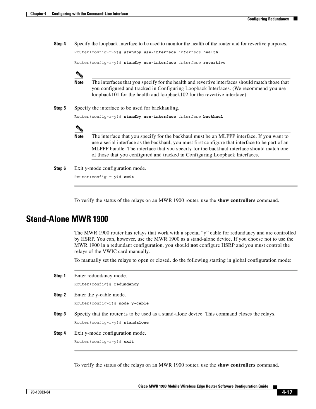 Cisco Systems 78-13983-04 manual Stand-Alone MWR, Specify the interface to be used for backhauling 