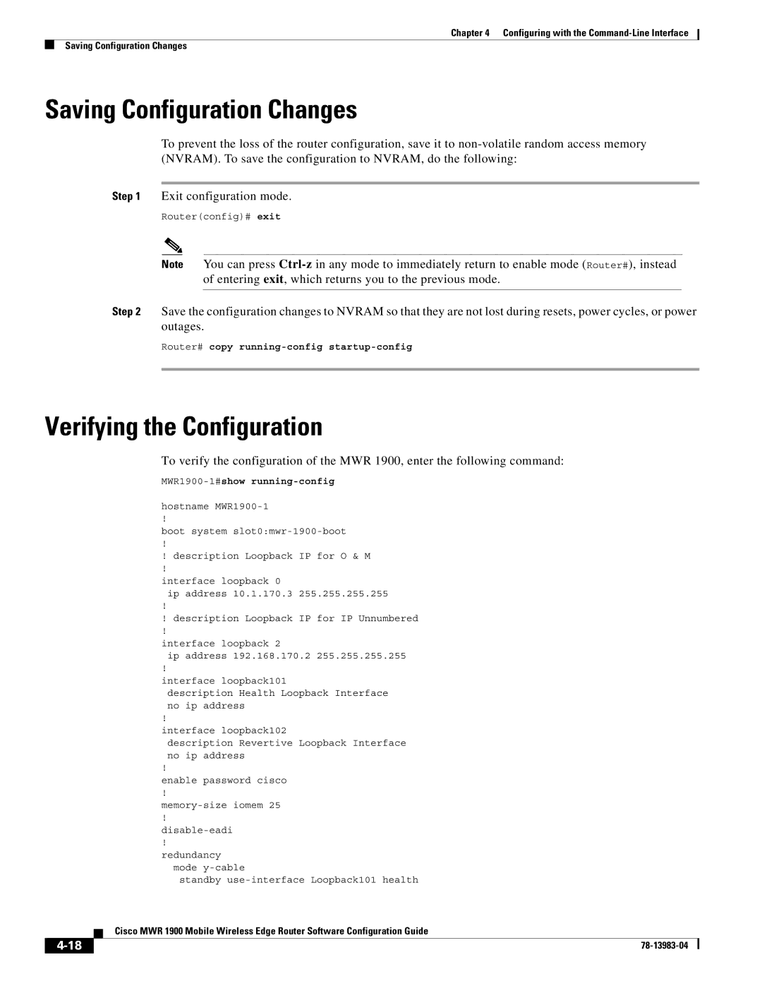 Cisco Systems 78-13983-04 manual Verifying the Configuration, MWR1900-1#show running-config 