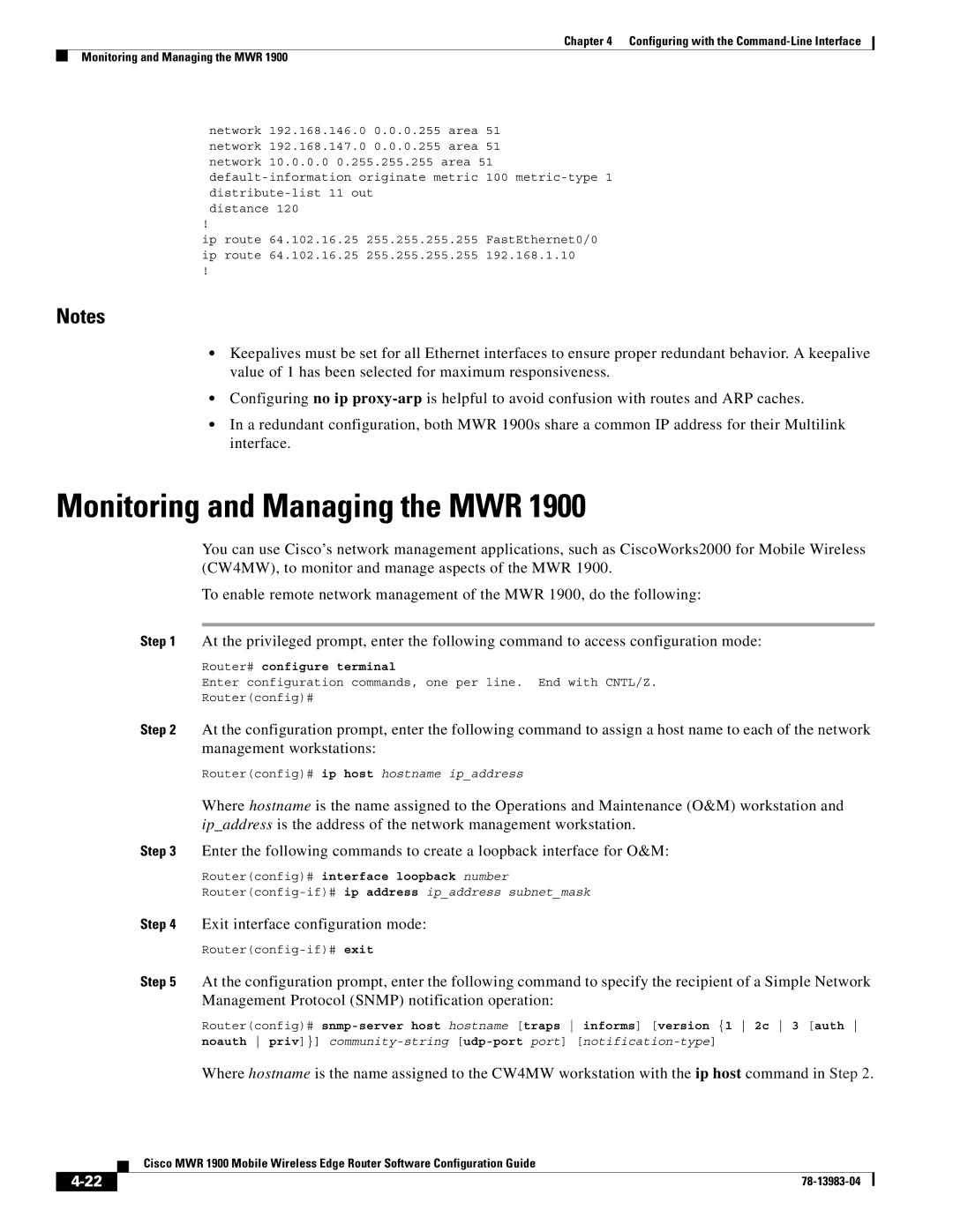 Cisco Systems 78-13983-04 manual Monitoring and Managing the MWR, Exit interface configuration mode 