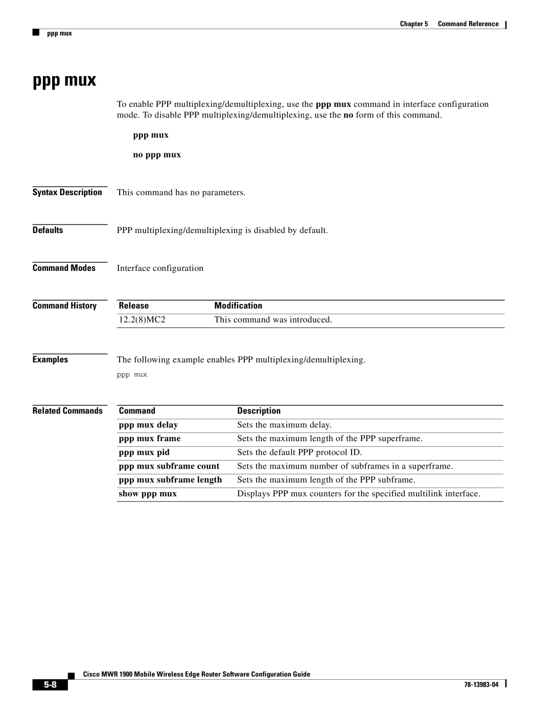 Cisco Systems 78-13983-04 manual Ppp mux, Command Modes Command History 