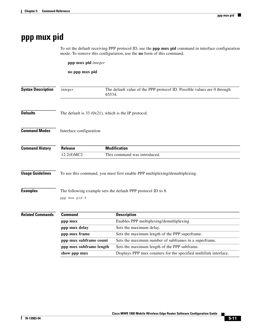 Cisco Systems 78-13983-04 manual Ppp mux pid integer 