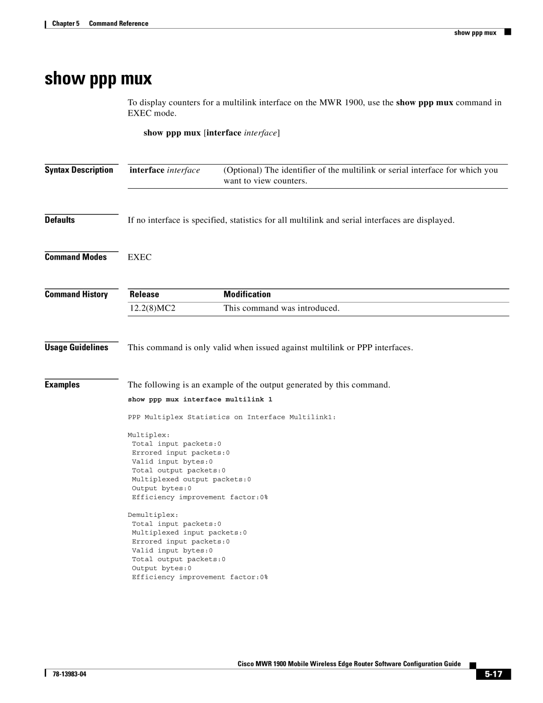 Cisco Systems 78-13983-04 manual Show ppp mux, Interface interface 