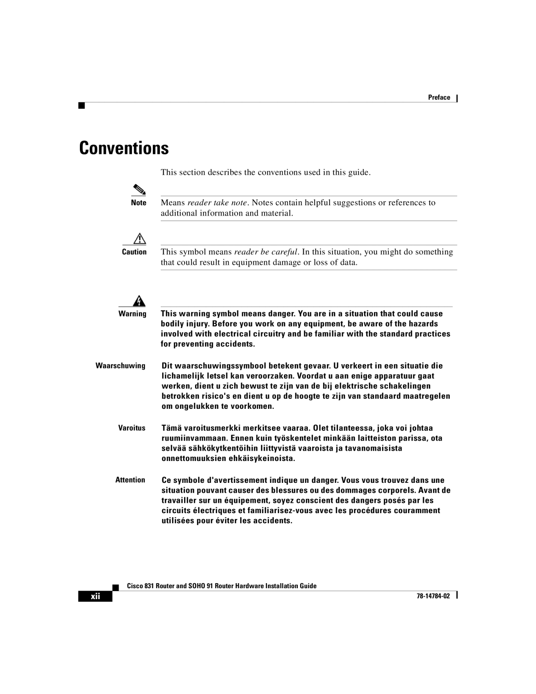 Cisco Systems 78-14784-02 manual Conventions, Xii 