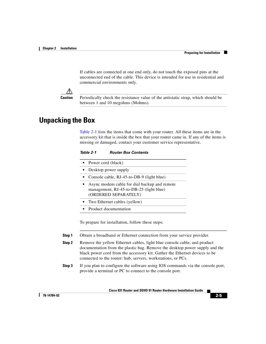 Cisco Systems 78-14784-02 manual Unpacking the Box, Ordered Separately 