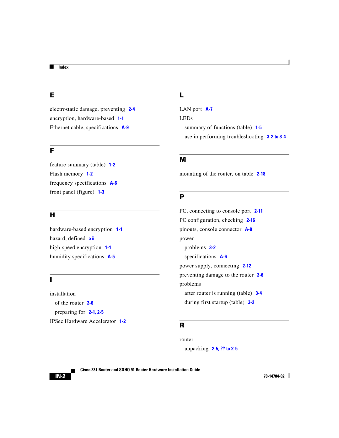 Cisco Systems 78-14784-02 manual IN-2 