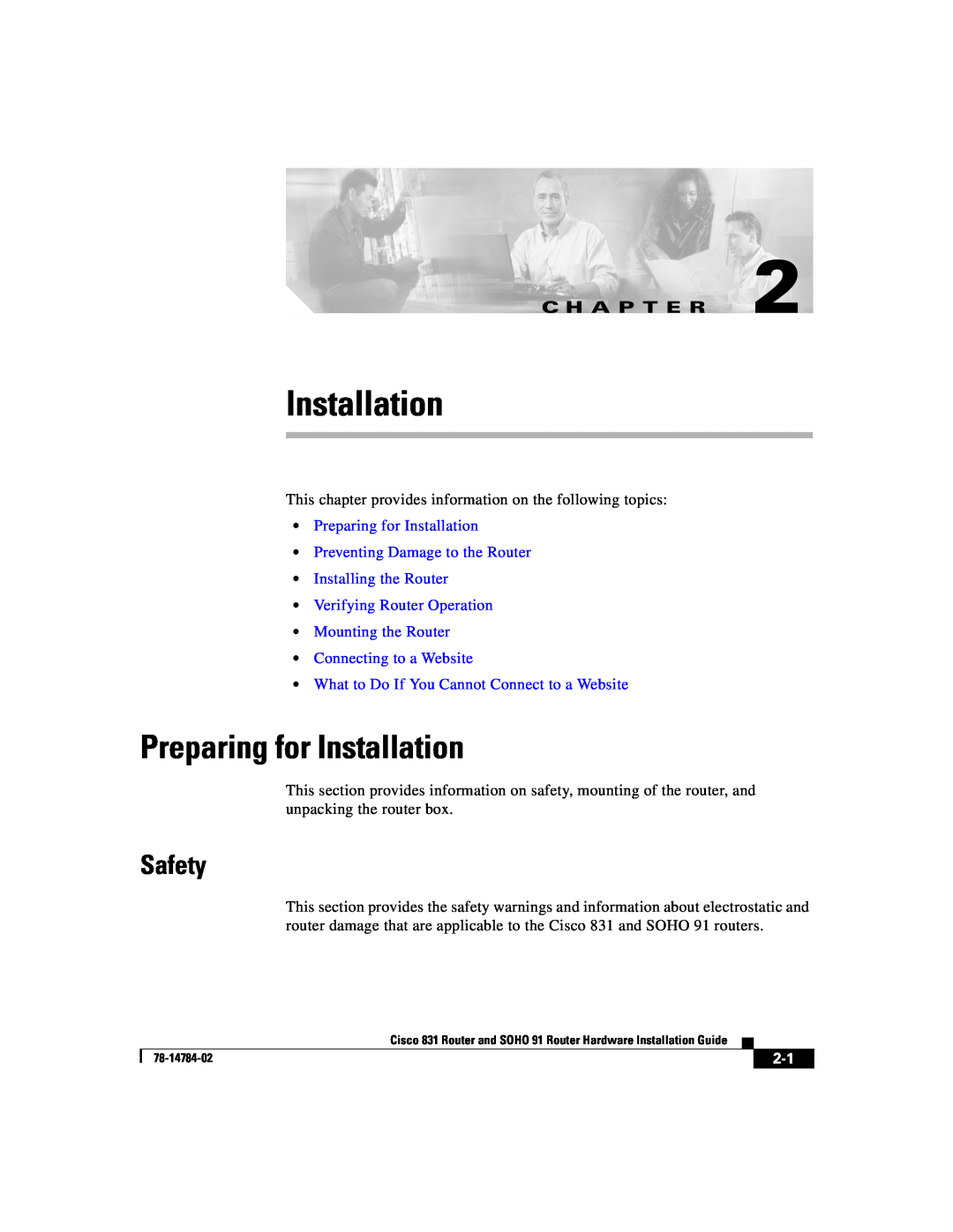 Cisco Systems 78-14784-02 manual Preparing for Installation, Safety, C H A P T E R 