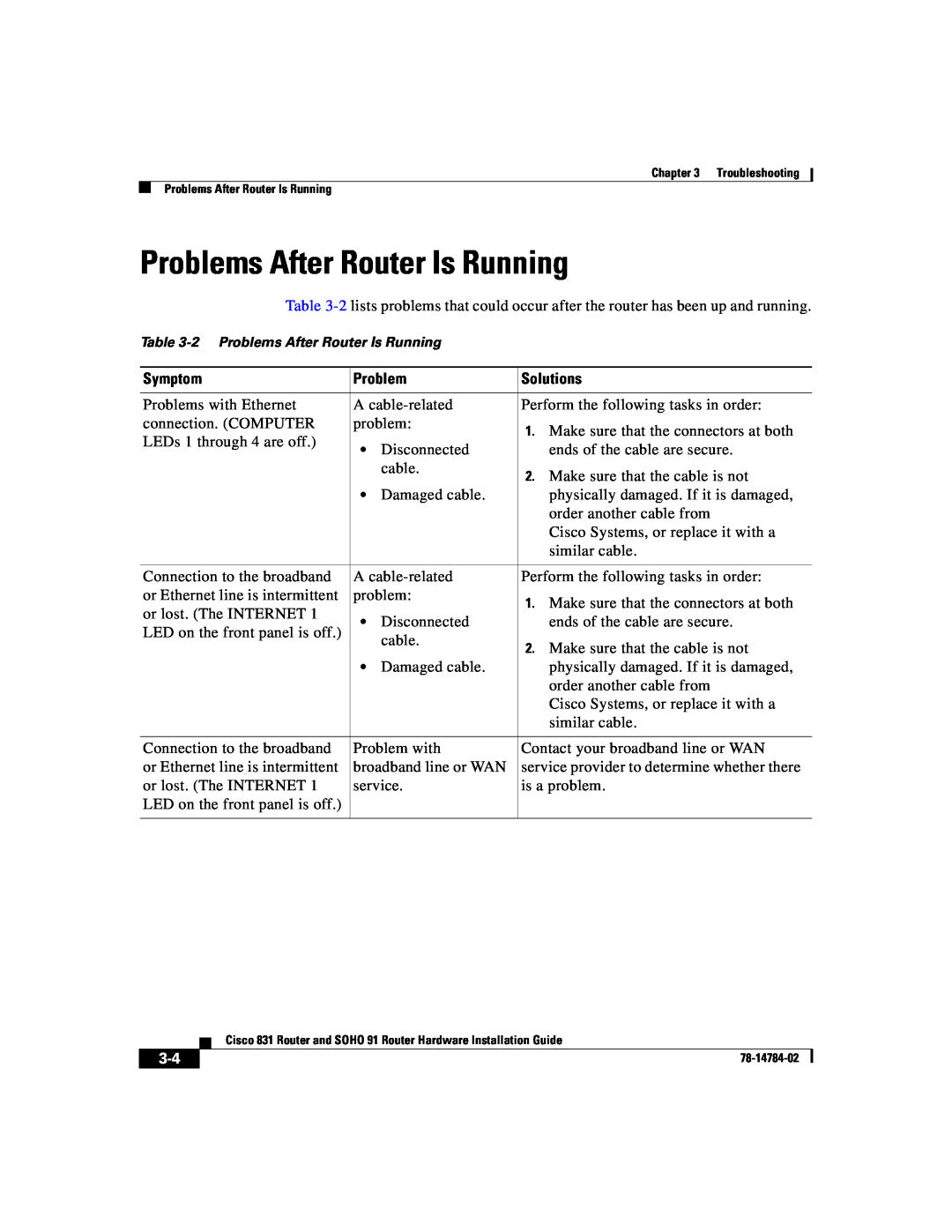 Cisco Systems 78-14784-02 manual 2 Problems After Router Is Running 