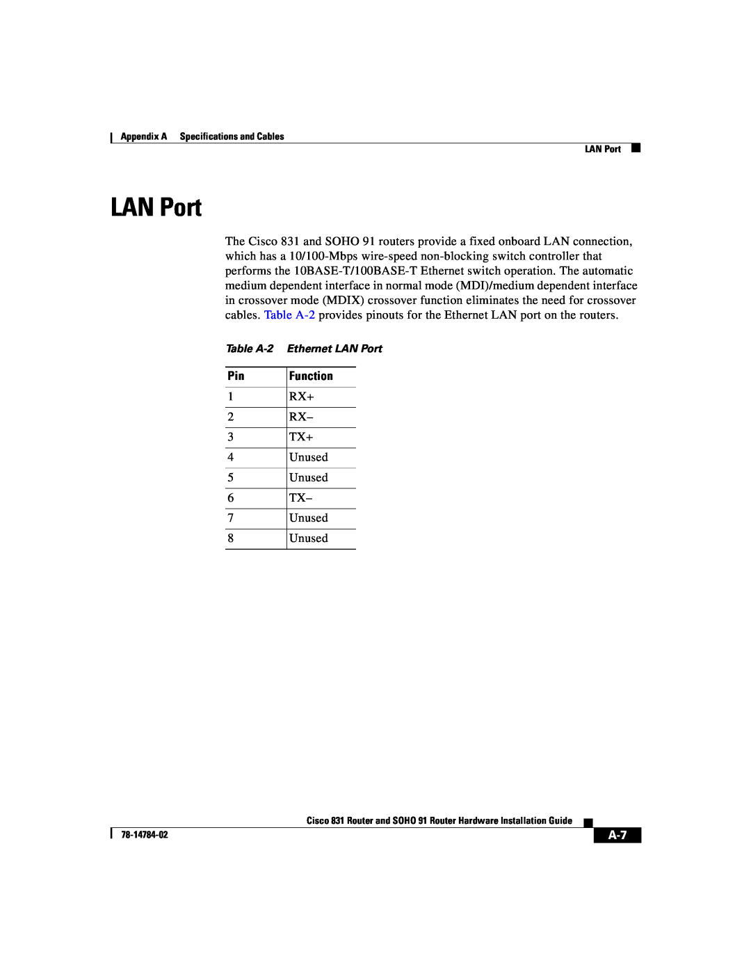 Cisco Systems 78-14784-02 manual LAN Port 