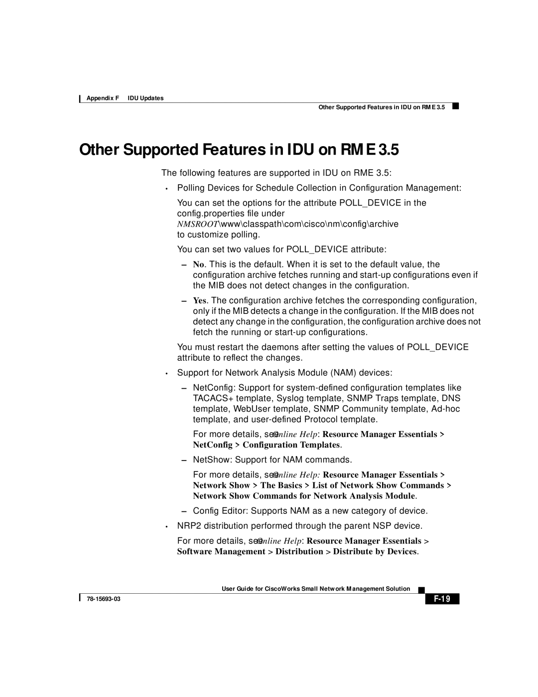 Cisco Systems 78-15693-03 appendix Other Supported Features in IDU on RME, NetShow Support for NAM commands 